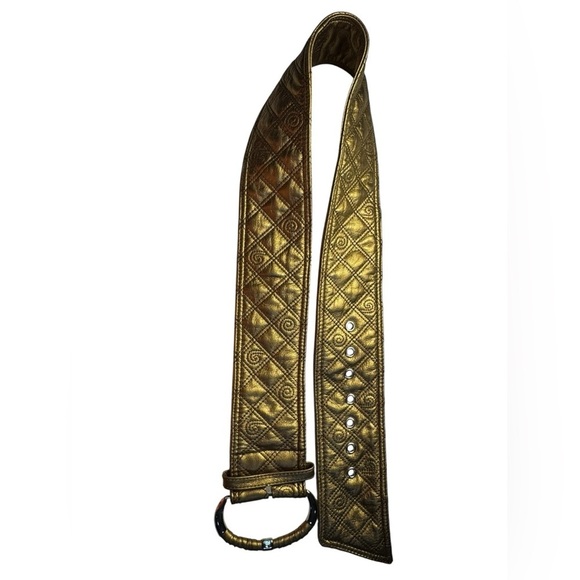 Tracy Porter gold Metallic all Leather Belt size medium NEW - Picture 8 of 12